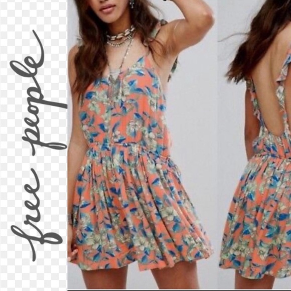 Free People Dresses & Skirts - NWT $98R Free People Dear You Backless Mini Dress. Size L. Orange Floral